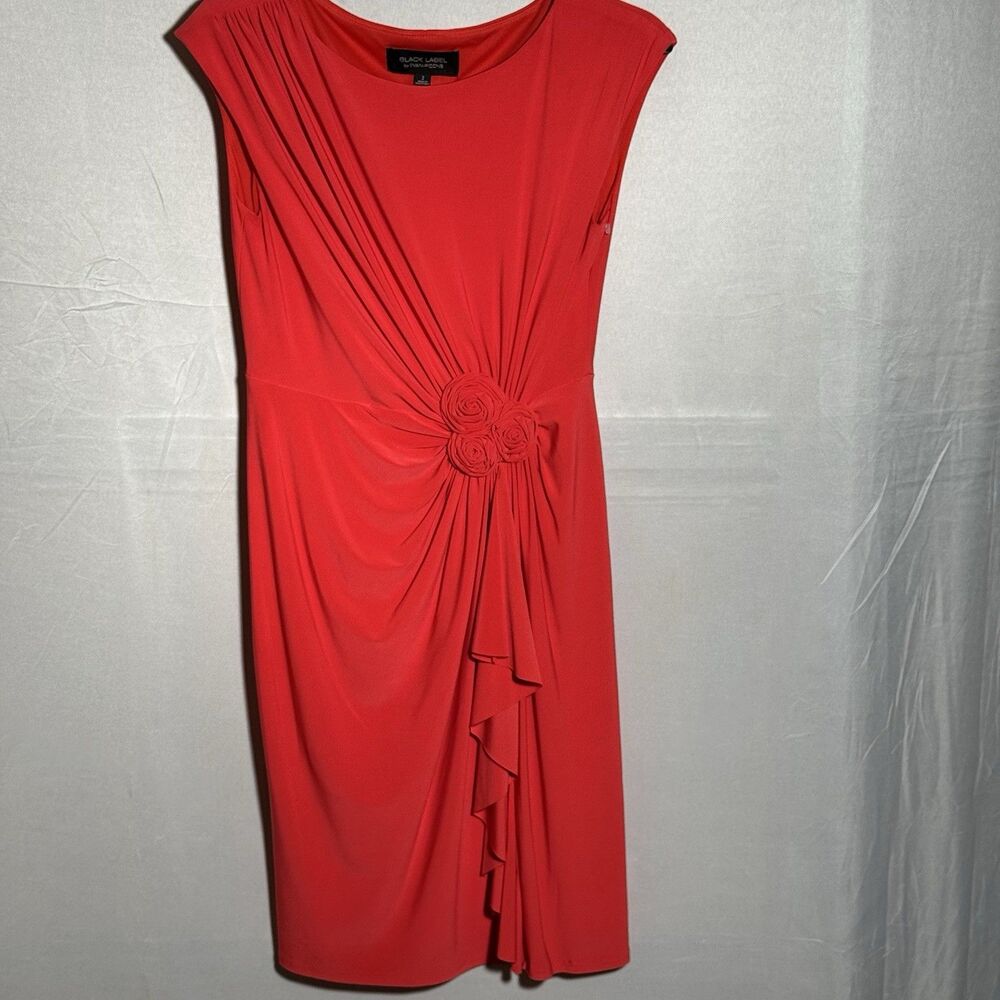 Black Label Evan Picone Dress 2 Red Rosette Draped Ruched Cocktail Party